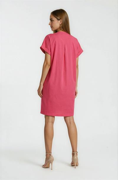 Hakim Yaka Kısa Kol Midi Elbise MERCAN