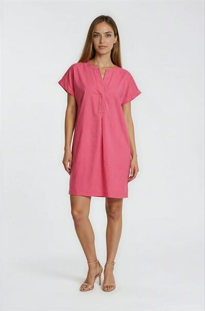 Hakim Yaka Kısa Kol Midi Elbise MERCAN