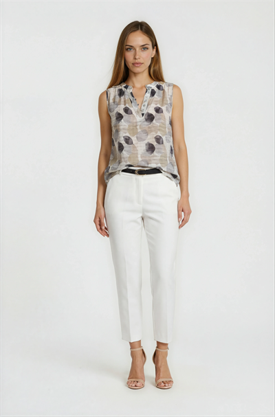 Hakim Yaka Yaprak Baskılı Kolsuz Bluz GRİ