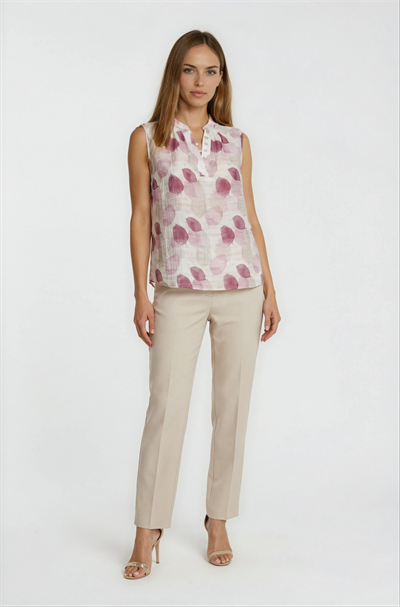 Hakim Yaka Yaprak Baskılı Kolsuz Bluz MÜRDÜM