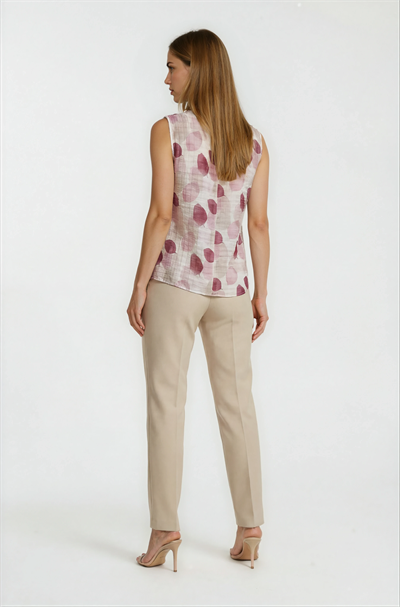 Hakim Yaka Yaprak Baskılı Kolsuz Bluz MÜRDÜM