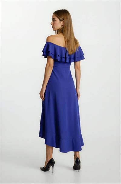 Harden Volanlı  Uzun Abiye Elbise SAKS