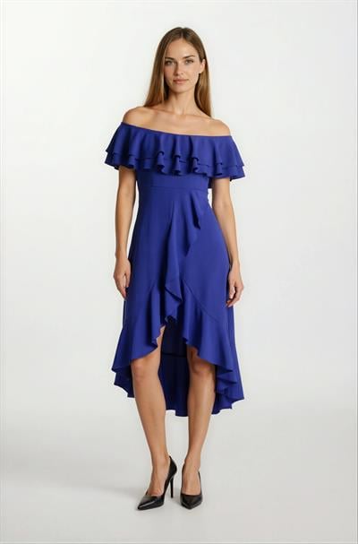 Harden Volanlı  Uzun Abiye Elbise SAKS