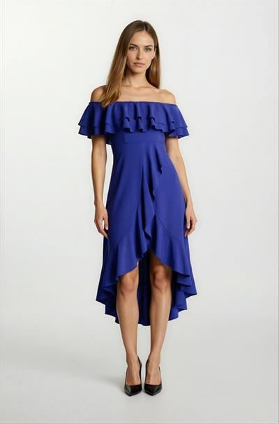 Harden Volanlı  Uzun Abiye Elbise SAKS