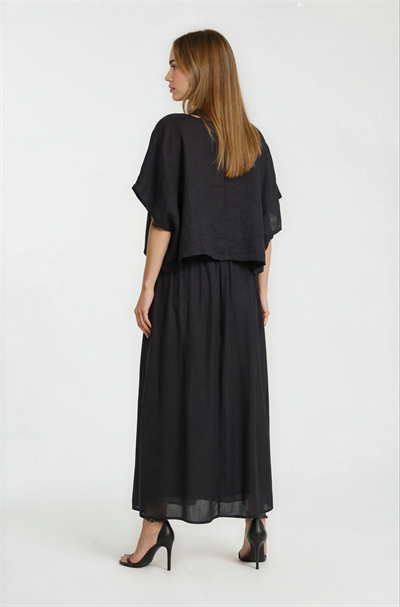 İki Parça Görünümlü Keten Karişımlı Salaş Elbise SİYAH