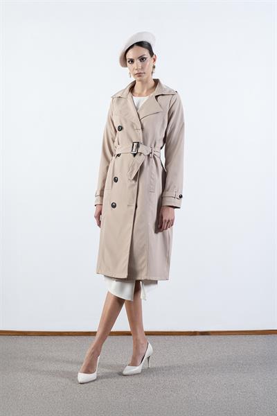 İmperatrice Kruvaze Yaka Kuşaklı Trençkot BEJ
