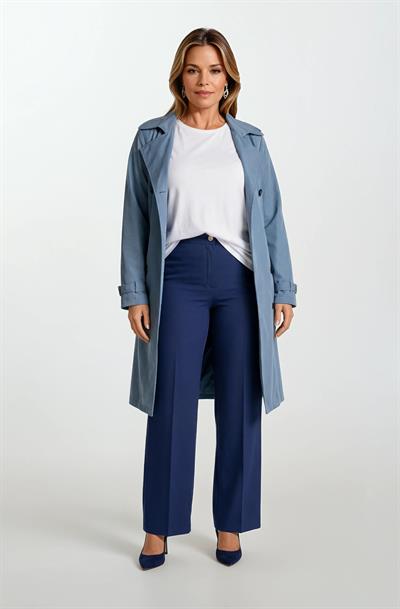 İmperatrice Kruvaze Yaka Kuşaklı Trençkot İNDİGO