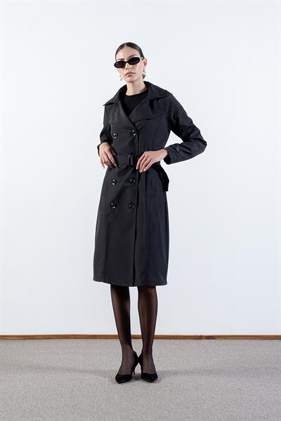 İmperatrice Kruvaze Yaka Kuşaklı Trençkot SİYAH
