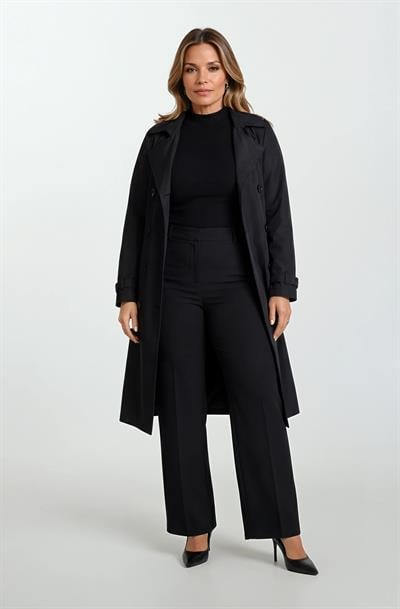 İmperatrice Kruvaze Yaka Kuşaklı Trençkot SİYAH