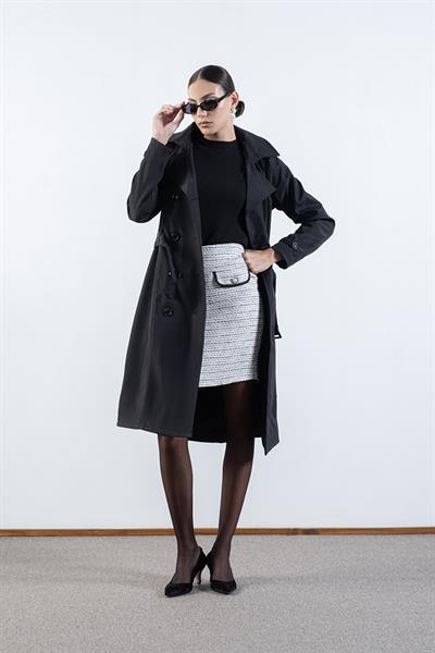 İmperatrice Kruvaze Yaka Kuşaklı Trençkot SİYAH