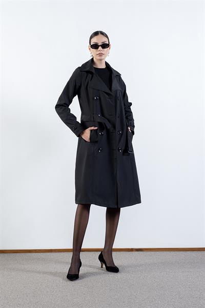İmperatrice Kruvaze Yaka Kuşaklı Trençkot SİYAH