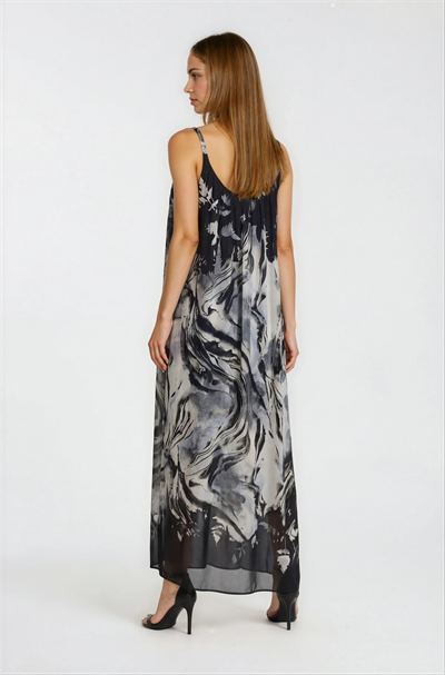 İnce Askılı Yanı Yırtmaçlı Elbise SİYAH