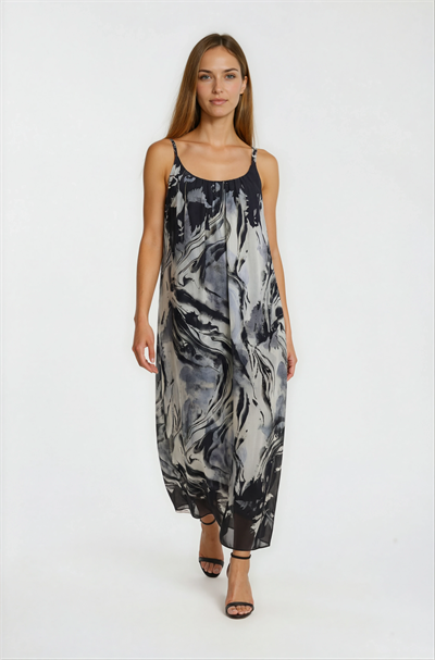 İnce Askılı Yanı Yırtmaçlı Elbise SİYAH