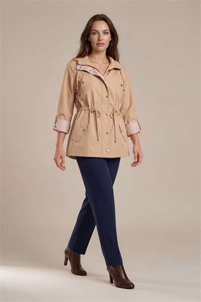 İnce Astarlı Su İtici Kapüşonlu Baharlık Kısa Parka 36-50 – Goudot CAMEL