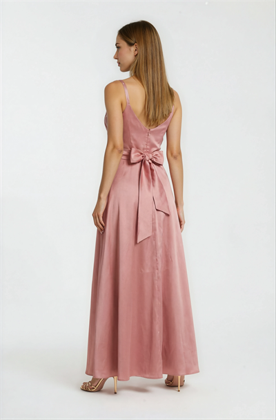 İp Askılı Göğsü Büzgülü Kemer Aksesuarlı Mezuniyet Elbisesi SOMON