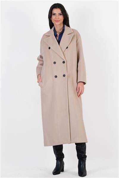 İsonzo  Geniş Kesim Kruvaze Yaka Kaban BEJ