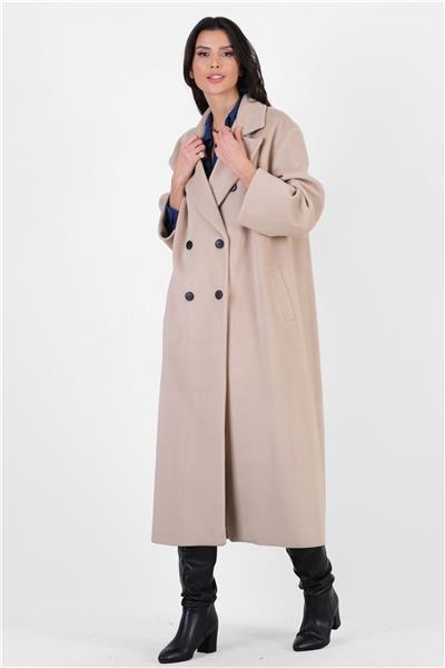 İsonzo  Geniş Kesim Kruvaze Yaka Kaban BEJ