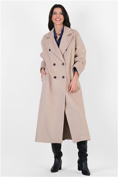 İsonzo  Geniş Kesim Kruvaze Yaka Kaban BEJ