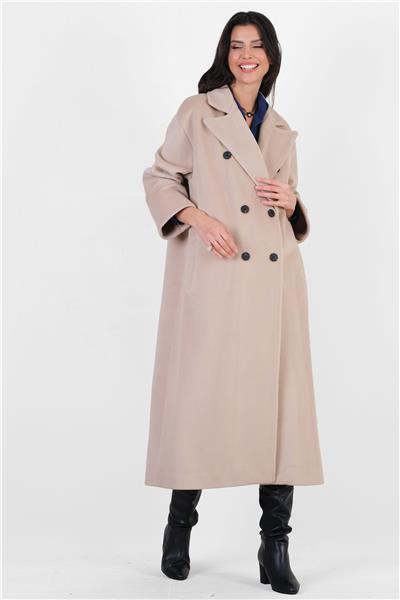 İsonzo  Geniş Kesim Kruvaze Yaka Kaban BEJ