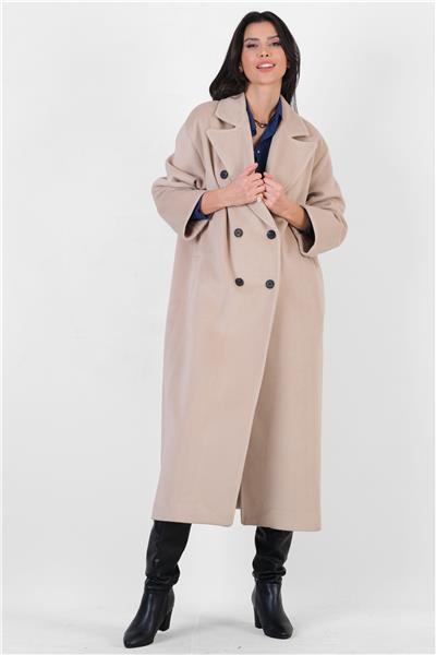 İsonzo  Geniş Kesim Kruvaze Yaka Kaban BEJ