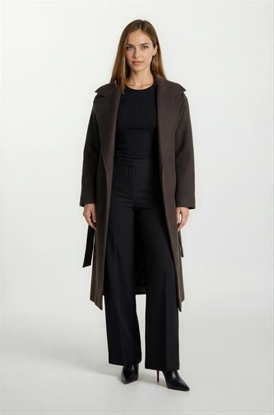 İtaliano Kruvaze Geniş Yaka Kuşaklı Kaban KAHVE