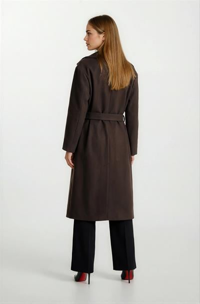 İtaliano Kruvaze Geniş Yaka Kuşaklı Kaban KAHVE