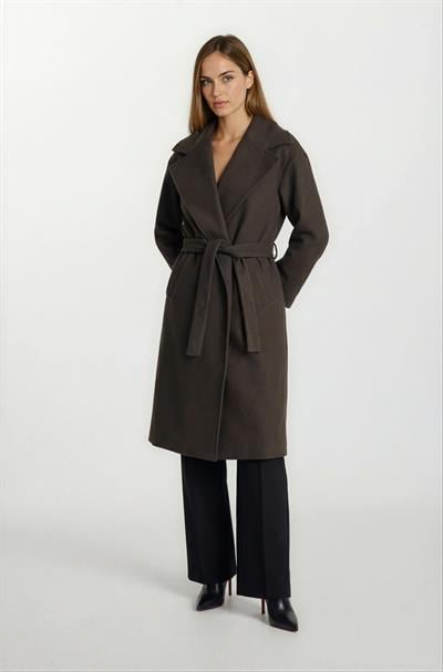 İtaliano Kruvaze Geniş Yaka Kuşaklı Kaban KAHVE
