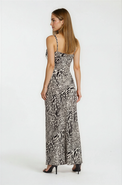 İvanio İnce Askılı Degaje Yaka Balık Yırtmaçlı Uzun Abiye Elbise GRİ