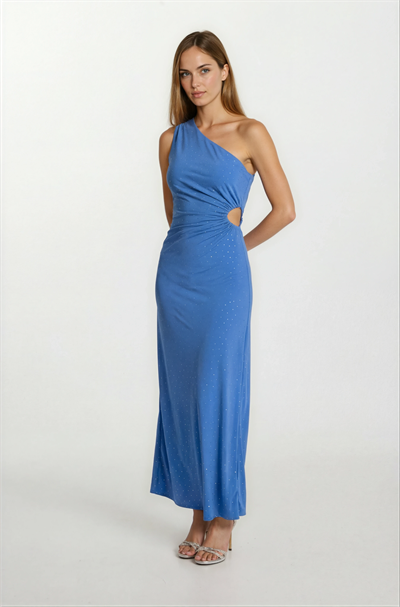 İvano Tek Omuz Yan Pencere Detaylı Uzun Abiye Elbise MAVİ