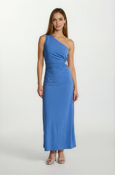 İvano Tek Omuz Yan Pencere Detaylı Uzun Abiye Elbise MAVİ