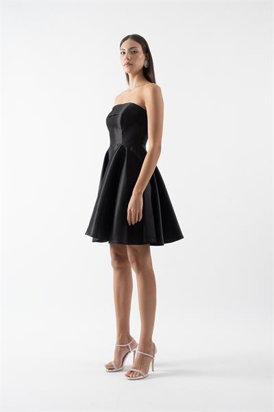 İvona Straplez Yaka Mini Abiye Elbise SİYAH