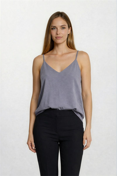 Jackeline Askılı V Yaka Bluz GRİ