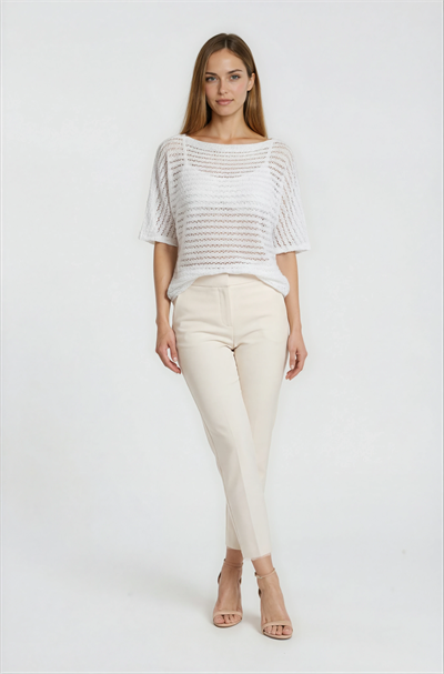 Kayık Yaka Delikli Merserize Triko EKRU