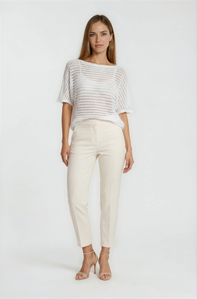 Kayık Yaka Delikli Merserize Triko EKRU
