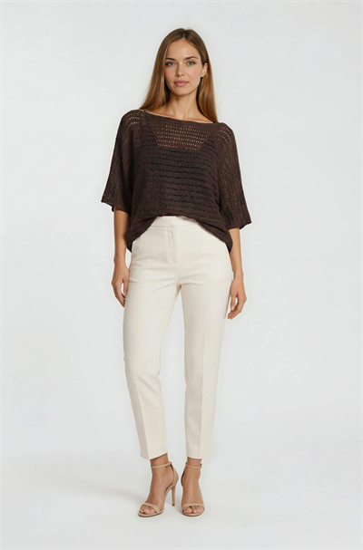 Kayık Yaka Delikli Merserize Triko KAHVE