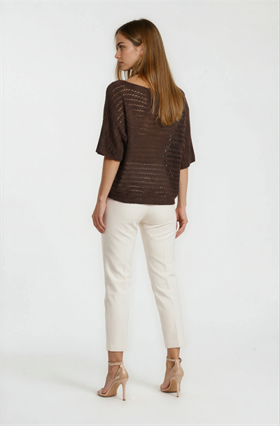 Kayık Yaka Delikli Merserize Triko KAHVE