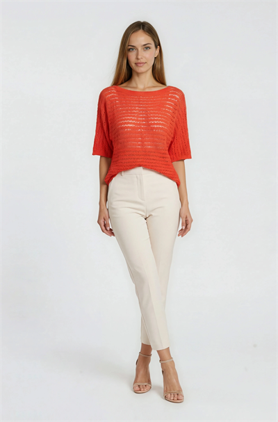 Kayık Yaka Delikli Merserize Triko MERCAN