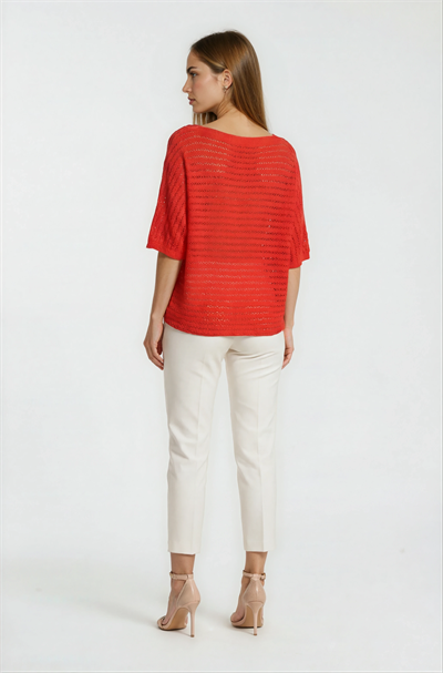 Kayık Yaka Delikli Merserize Triko MERCAN