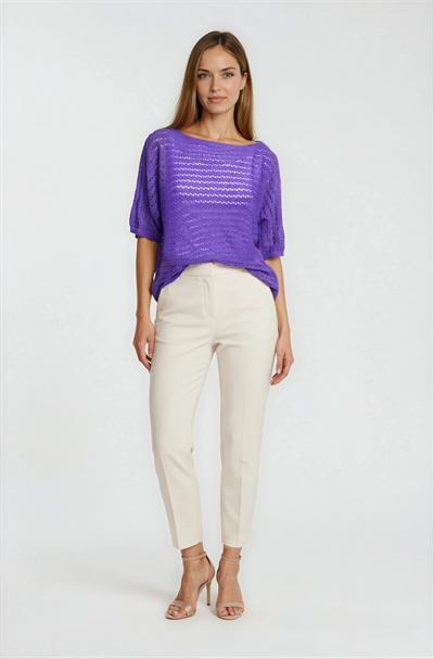 Kayık Yaka Delikli Merserize Triko MOR