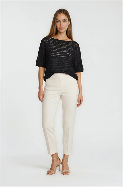 Kayık Yaka Delikli Merserize Triko SİYAH