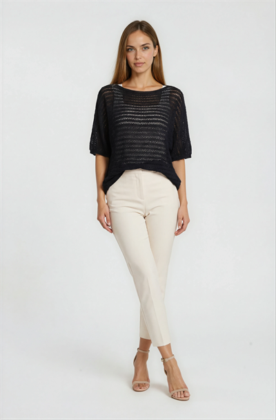 Kayık Yaka Delikli Merserize Triko SİYAH