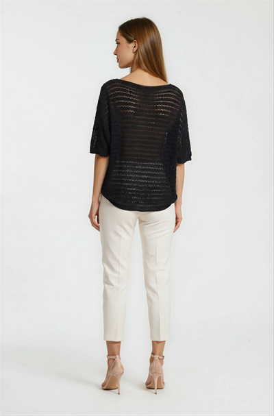 Kayık Yaka Delikli Merserize Triko SİYAH