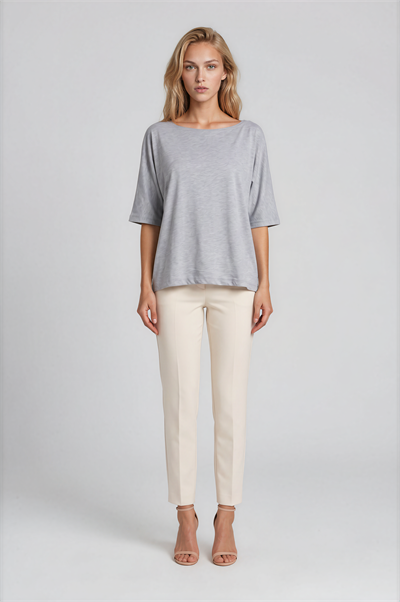Kayık Yaka Oversize Basic Bluz GRİ