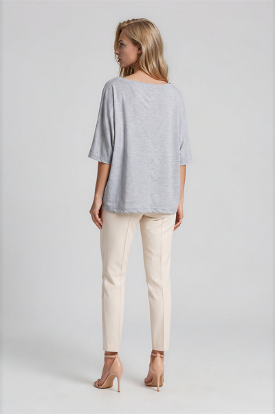 Kayık Yaka Oversize Basic Bluz GRİ