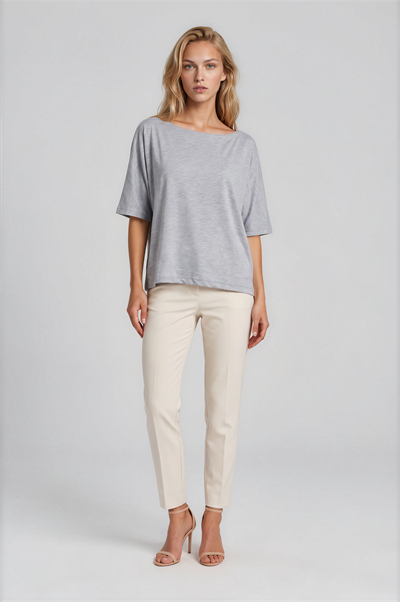 Kayık Yaka Oversize Basic Bluz GRİ