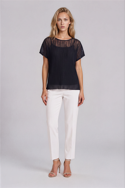 Kayık Yaka Trasparan Kısa Kol Triko SİYAH