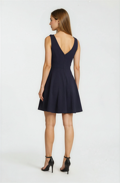 Kruvaze Yaka Mini Kloş Elbise SİYAH