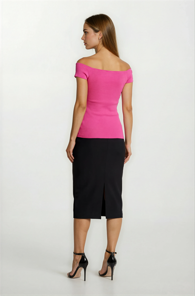 Laurentina Kayık Yaka Triko FUŞYA