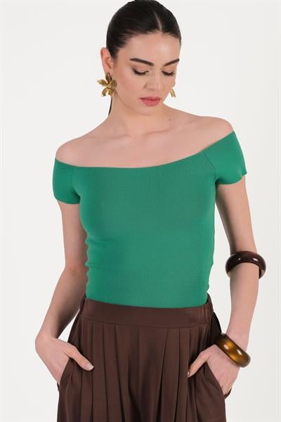 Laurentina Kayık Yaka Triko YEŞİL