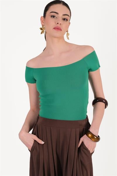 Laurentina Kayık Yaka Triko YEŞİL